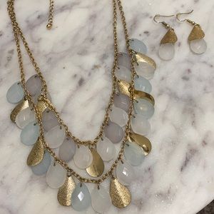 Earring and necklace set gold and pastels